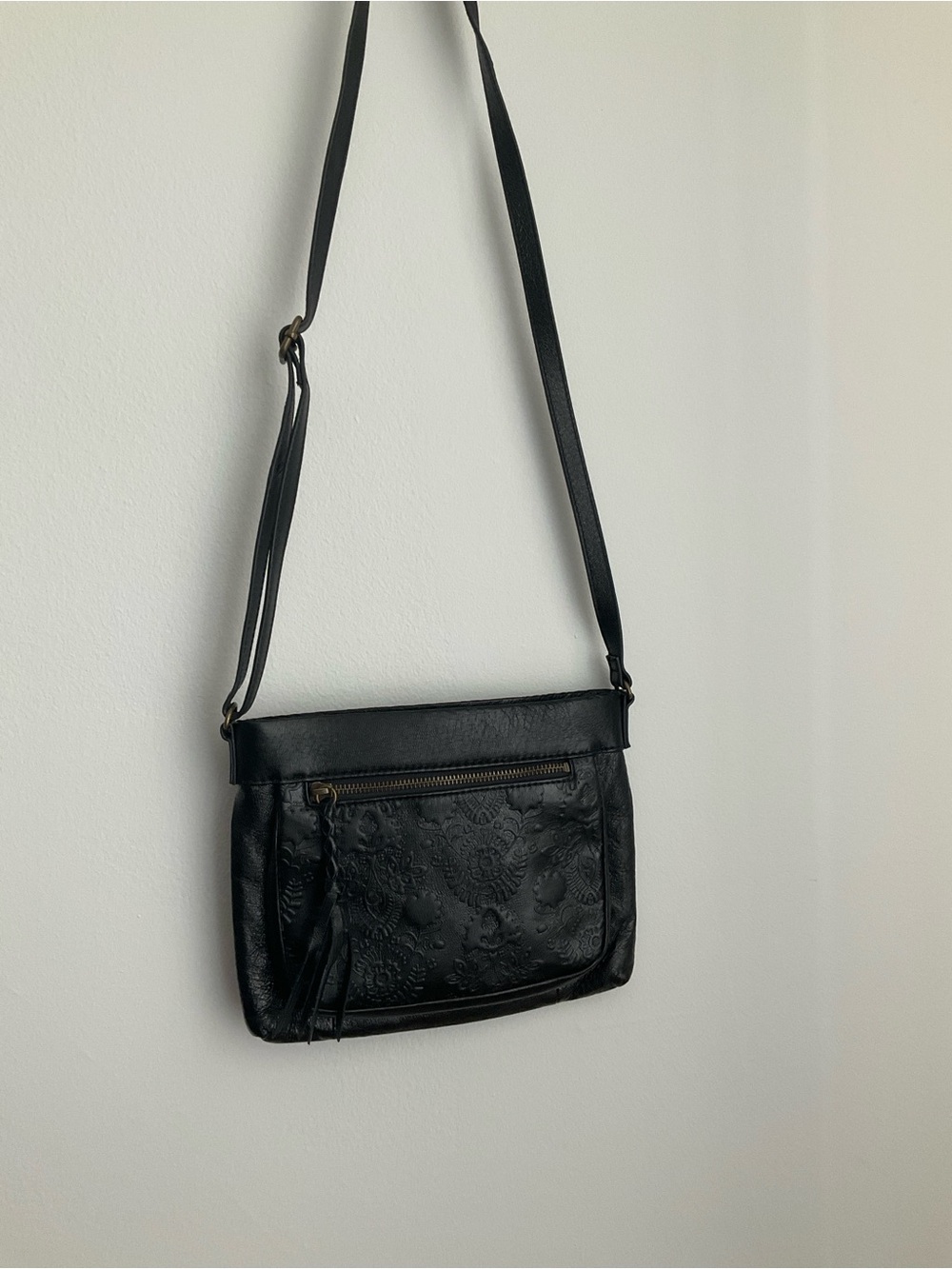 The Sak Black Embossed Leather Crossbody with Tassel - Picture 3 of 10